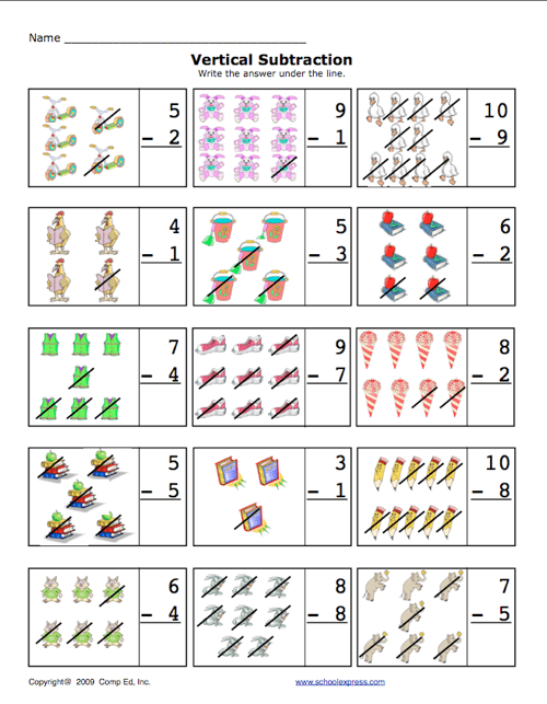 School Express Vertical Subtraction Worksheet