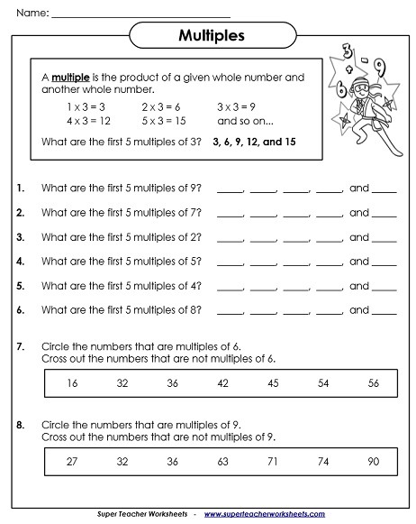 Multiples Worksheets Factors And Multiples Worksheet 4th Grade