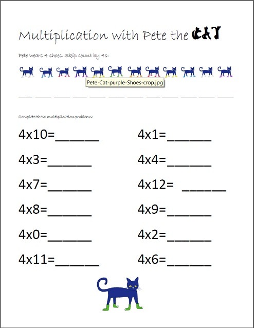 Multiplication By 4s With Pete The Cat