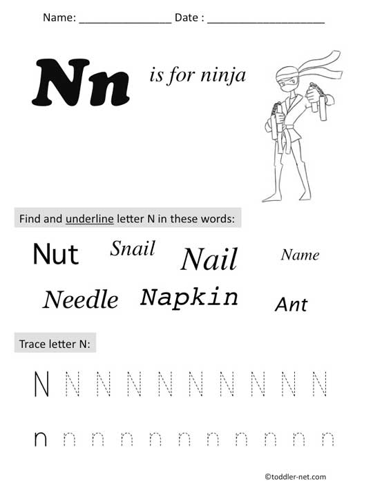 Free Printable Letter N Preschool Worksheet