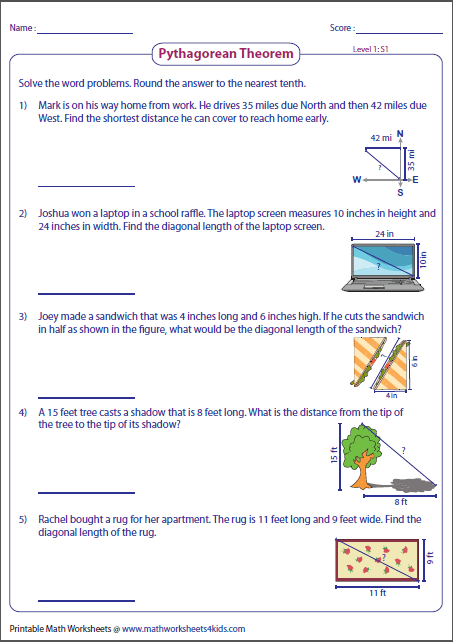 Pythagorean Theorem Word Problems Worksheet Reading Worksheets