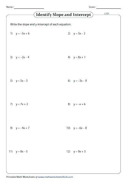 Slope Intercept Form Worksheet