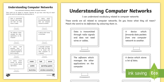 Understanding Computer Networks  Vocabulary Worksheet   Worksheet