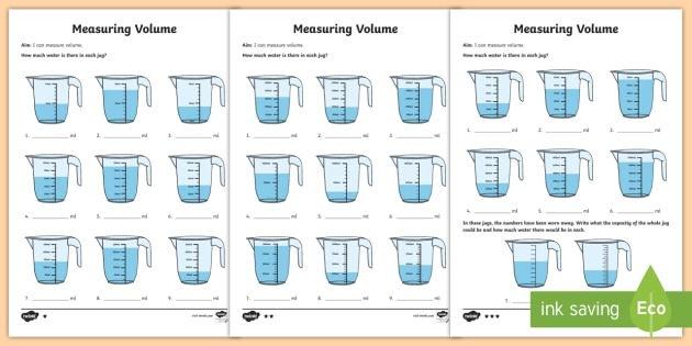 Year 3 Measure Volume Differentiated Worksheets