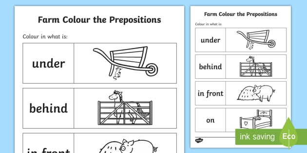Farm Color The Prepositions Worksheet