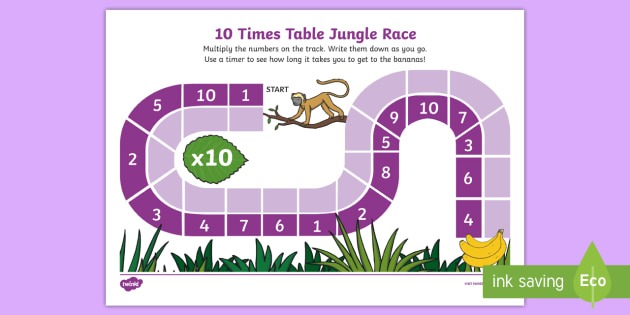 10 Times Table Jungle Race Worksheet   Worksheet