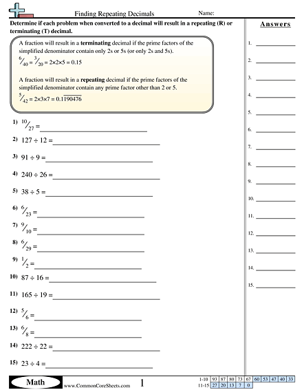 Decimal Worksheets