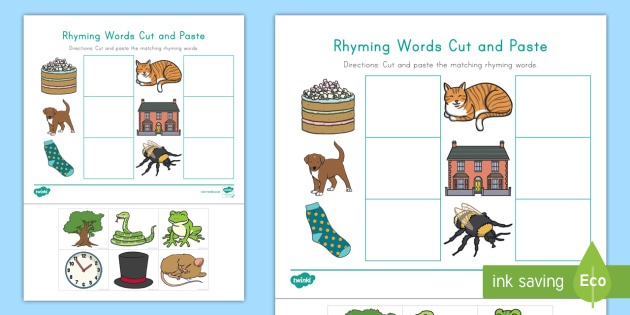 Rhyming Words Cut And Paste Worksheet