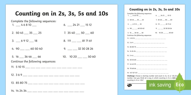 Skip Counting In 2s, 3s, 5s And 10s Worksheet