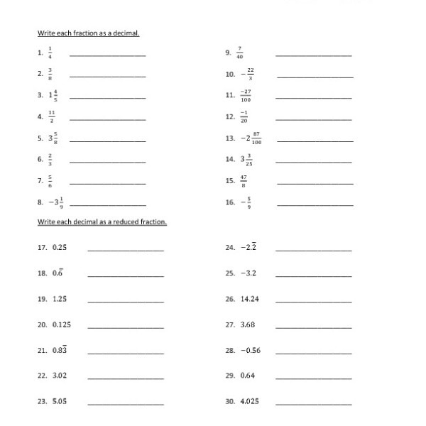 Convert Fractions To Decimals Worksheet   Cmediadrivers