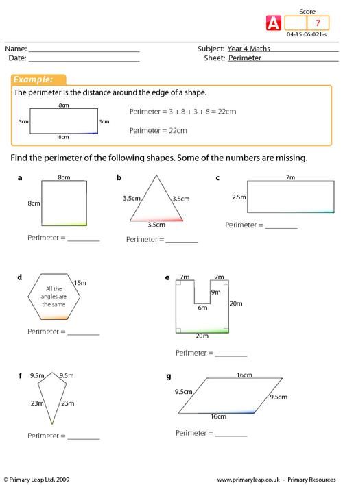 Year 4 Maths  Perimeter Worksheet (advanced)
