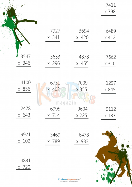 Multiplication Worksheet â 3 Digit By 4 Digit