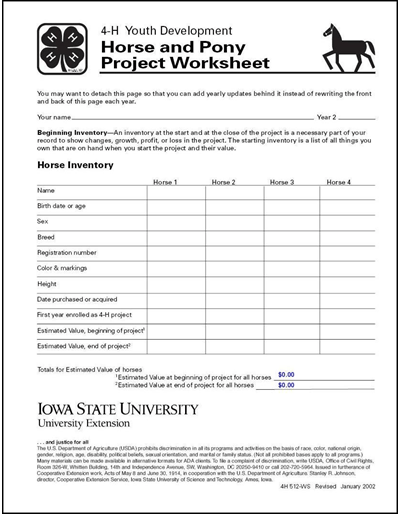 Horse And Pony Project Worksheet  4