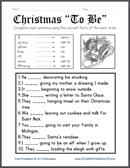 Christmas  To Be  Verb Worksheet