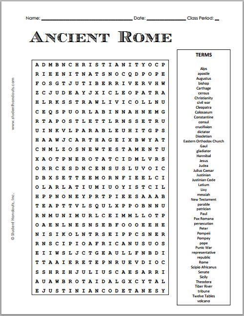 Free Printable Ancient Rome Word Search Puzzle