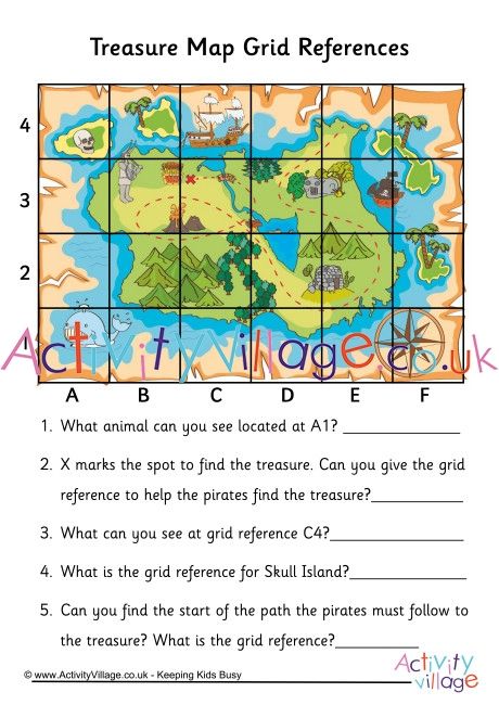 Practice Grid References With This Fun Treasure Map Worksheet