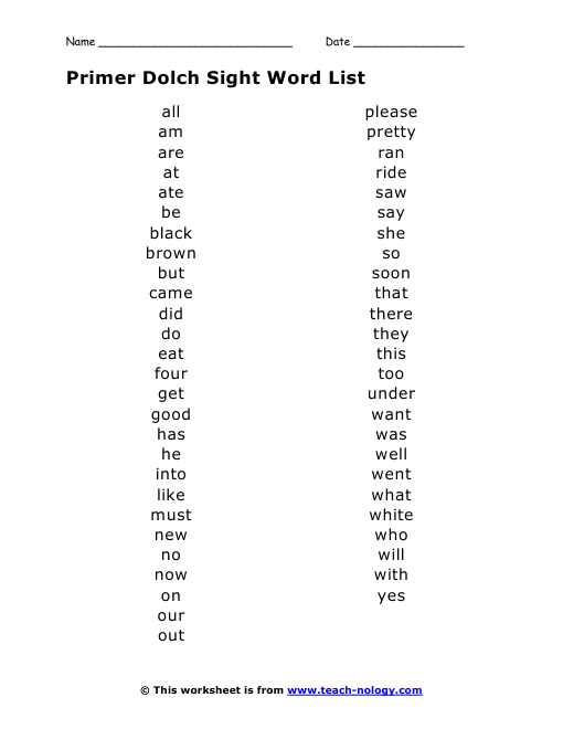Kindergarten Sight Words Worksheets
