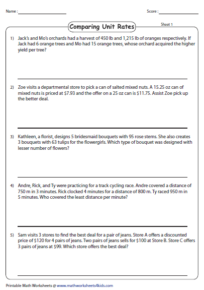 Unit Rate Word Problems  Comparing Unit Rates