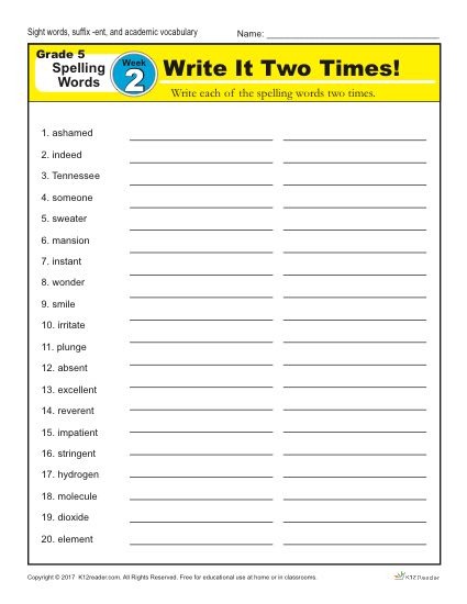 Fifth Grade Spelling Words List