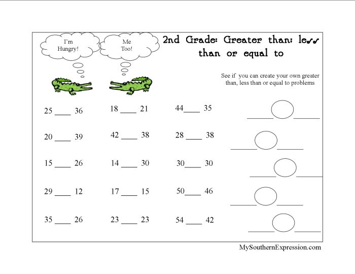 Ability 2nd Grade Greater Than Less Than Worksheet, Course Greater