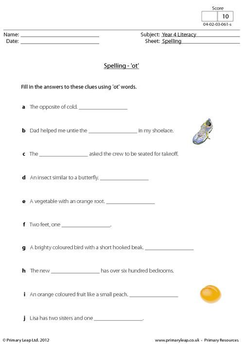 This Year 4 Literacy Worksheet Focuses On Words With 'ot