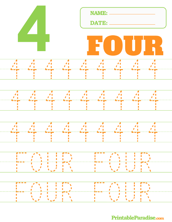 Printable Number 4 Tracing Worksheet