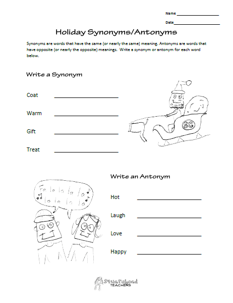 Squarehead Teachers  Free Language Arts Worksheet (synonyms And