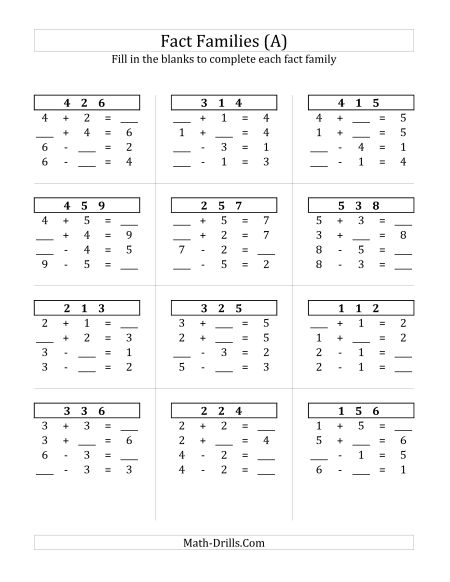 Addition Subtraction Fact Family Worksheets 3rd Grade