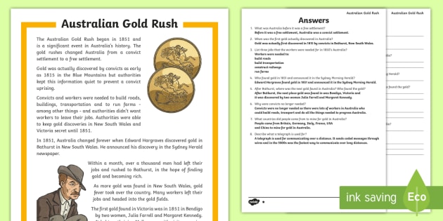 Gold Rush Australia Differentiated Worksheet   Worksheets