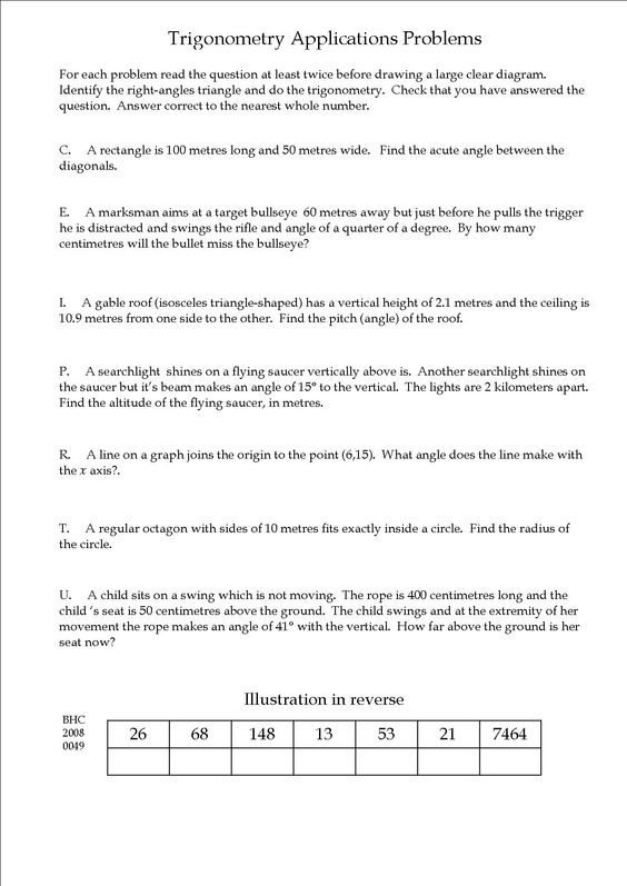 Trigonometry Word Problems Worksheets With Answers