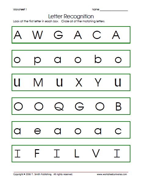 Letter Recognition Preschool Worksheets