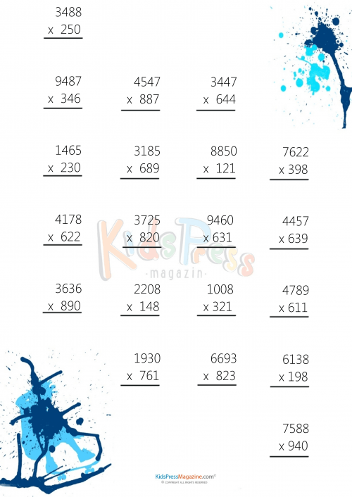 3 Digit By 4 Digit Multiplication Worksheet