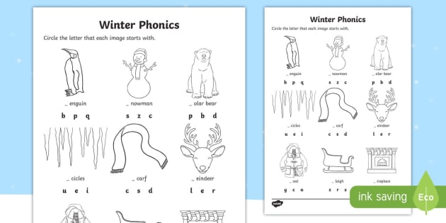 Winter Word Phonics Worksheet   Worksheet