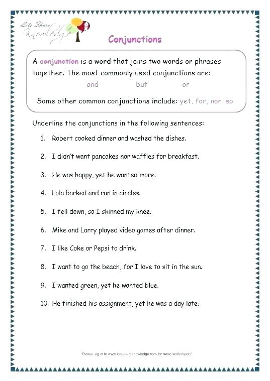 Free Conjunction Worksheets