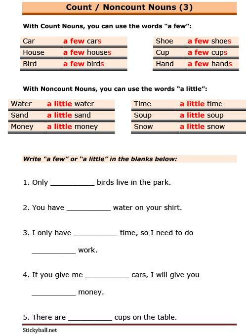 Count Noncount Nouns Esl Worksheets