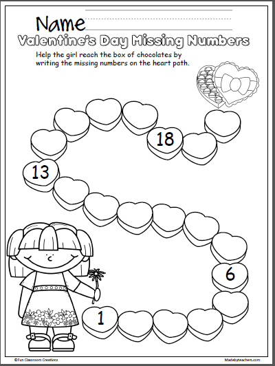 Valentine's Day Missing Numbers Activity 1