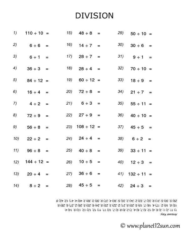 Division With Answer Key  Free Printable Pdf Worksheet
