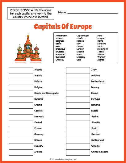 Free Capitals Of Europe Geography Worksheet