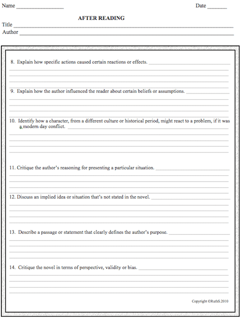 Literary Packet Generic Worksheets High School Or College