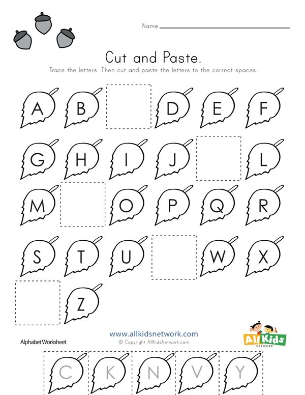 Fall Cut And Paste Missing Letters Worksheet