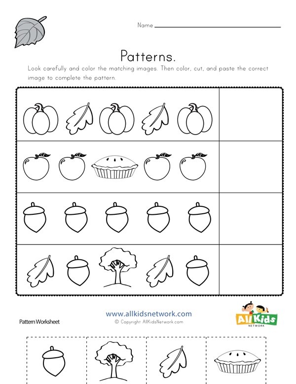 Fall Cut And Paste Patterns Worksheet