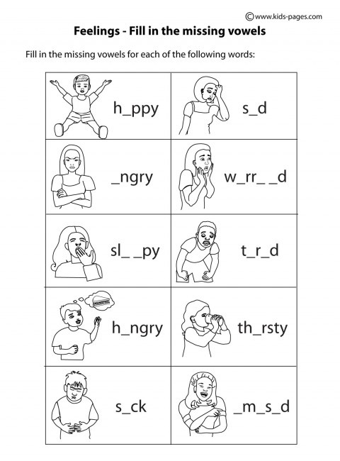 Feelings Fill In 2 B&w Worksheet