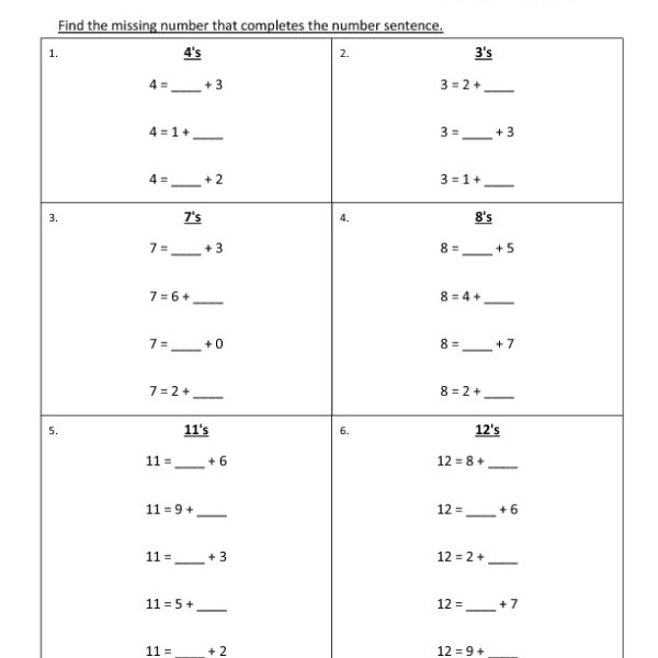 First Grade Missing Number Addition Worksheet 20 â One Page Worksheets