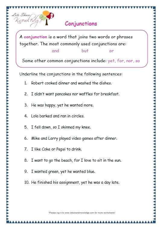Conjunction Worksheets For Grade 3