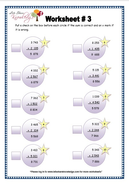 Grade 3 Maths Worksheets  Addition (3 1 Addition Of 4 Digit