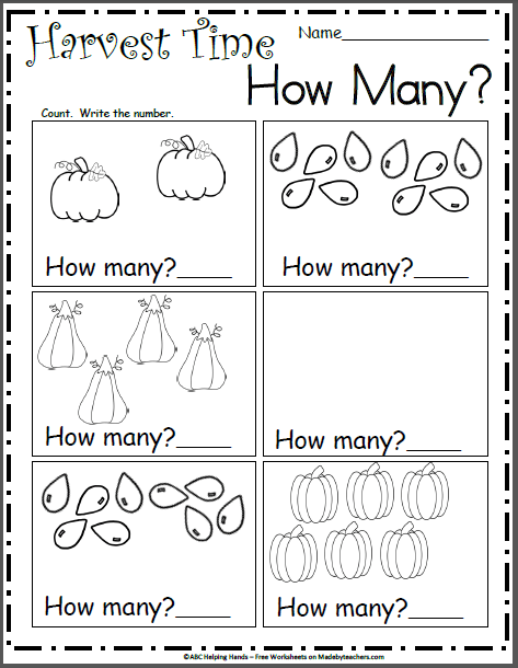 How Many  Harvest Time Math Worksheet