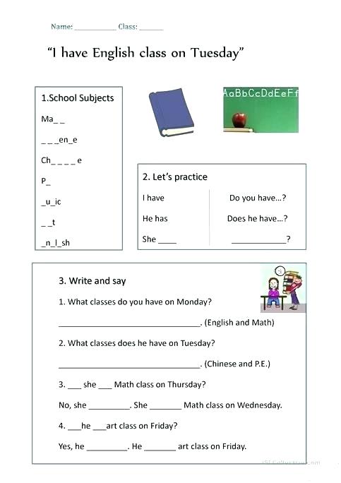 English Worksheets For Class 1
