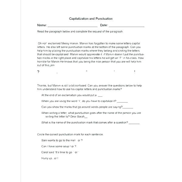 Capitalization Practice Worksheets Middle School