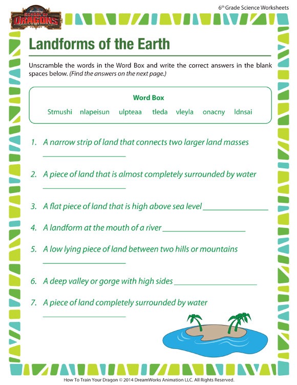 Landforms Earth Worksheet â Online 6th Grade Printable â Sod
