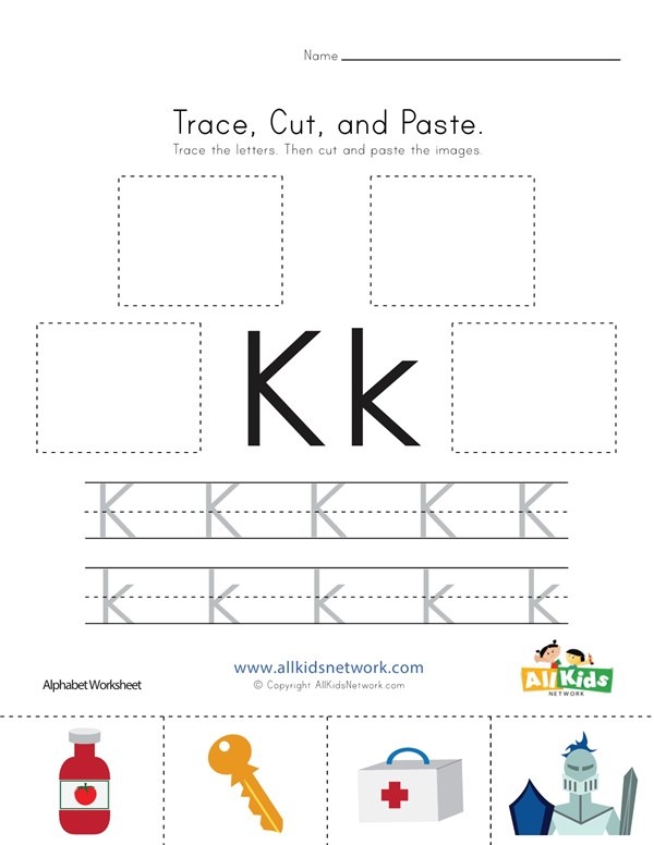 Trace, Cut And Paste Letter K Worksheet